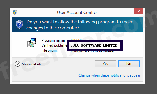 Screenshot where LULU SOFTWARE LIMITED appears as the verified publisher in the UAC dialog